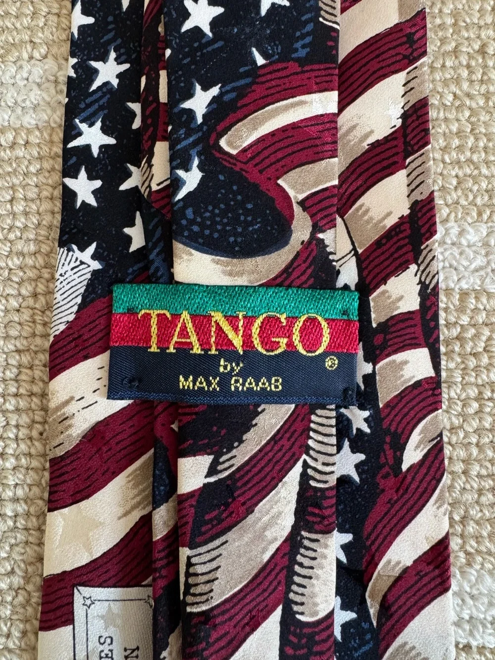 Tango by Max Raab Vintage Patriotic American Flag Silk Tie USA Constitution